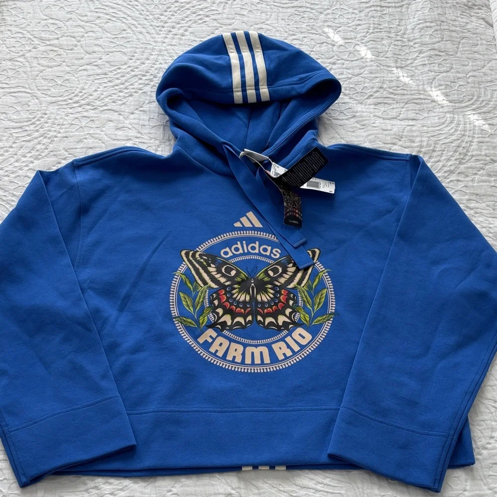 Adidas Farm Rio Royal Blue Hoodie with Butterfly Graphic Small NWT - Picture 1 of 5